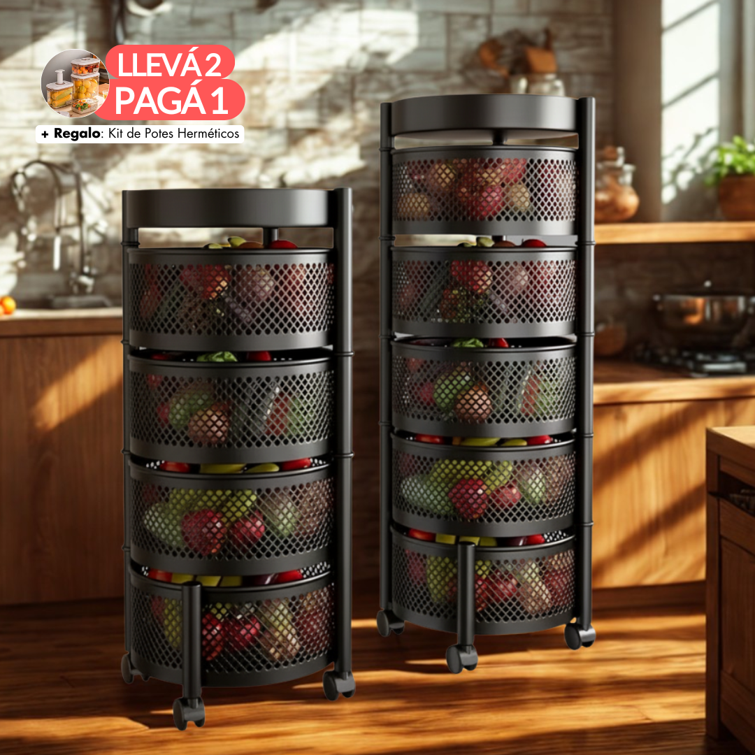 Llevá 2 y Pagá 1 - MetalRack 360° Organizador Multifunciones + Regalo Kit de Potes Herméticos